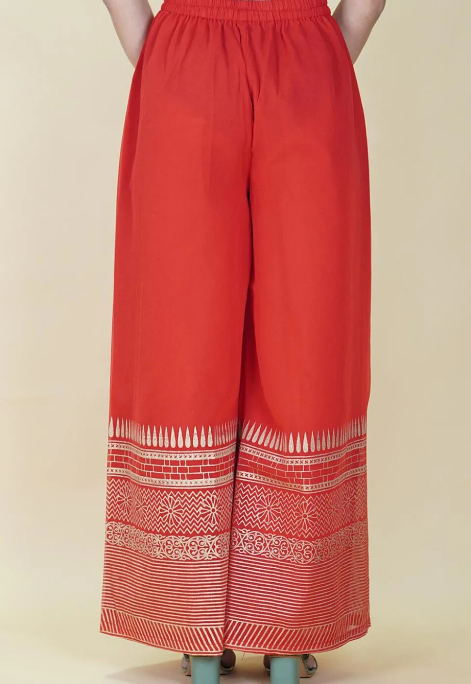Foil Printed Georgette Palazzo in Red