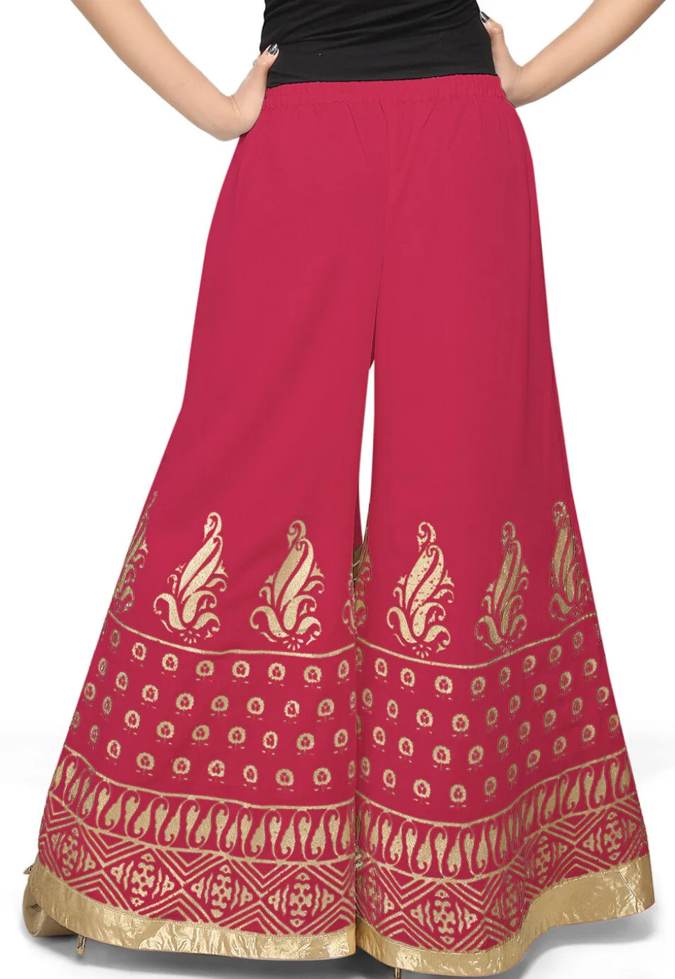 Foil Printed Georgette Palazzo in Magenta