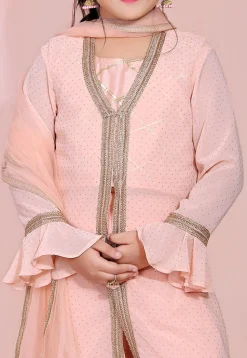 Foil Printed Georgette Pakistani Suit in Peach