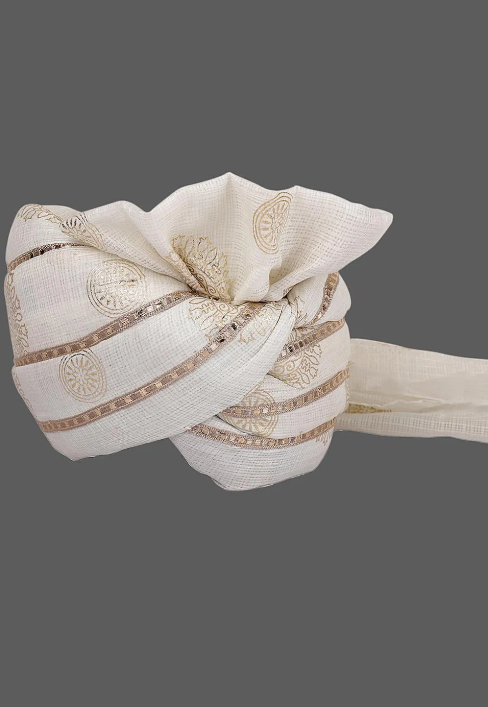 Foil Printed Kota Doria Kids Turban in Off White