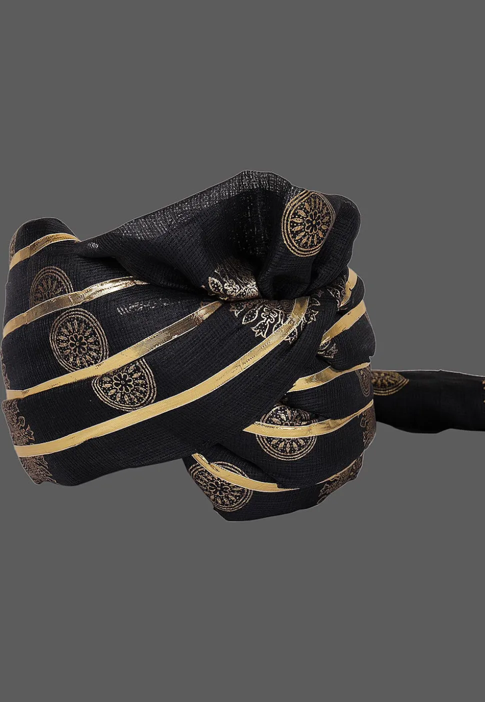 Foil Printed Kota Doria Kids Turban in Black