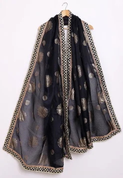 Foil Printed Kota Silk Dupatta in Black