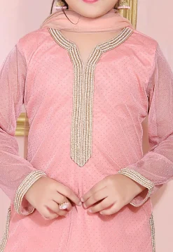 Foil Printed Net Pakistani Suit in Peach