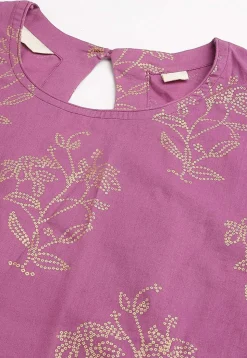 Foil Printed Pure Cotton Pakistani Suit in Purple