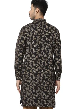 Foil Printed Pure Cotton Asymmetric Kurta in Black