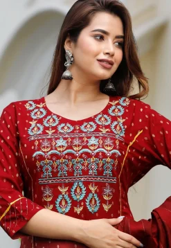 Foil Printed Pure Cotton Pakistani Suit in Maroon