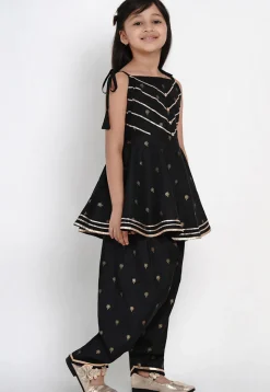 Foil Printed Rayon A Line Kurta Set in Black