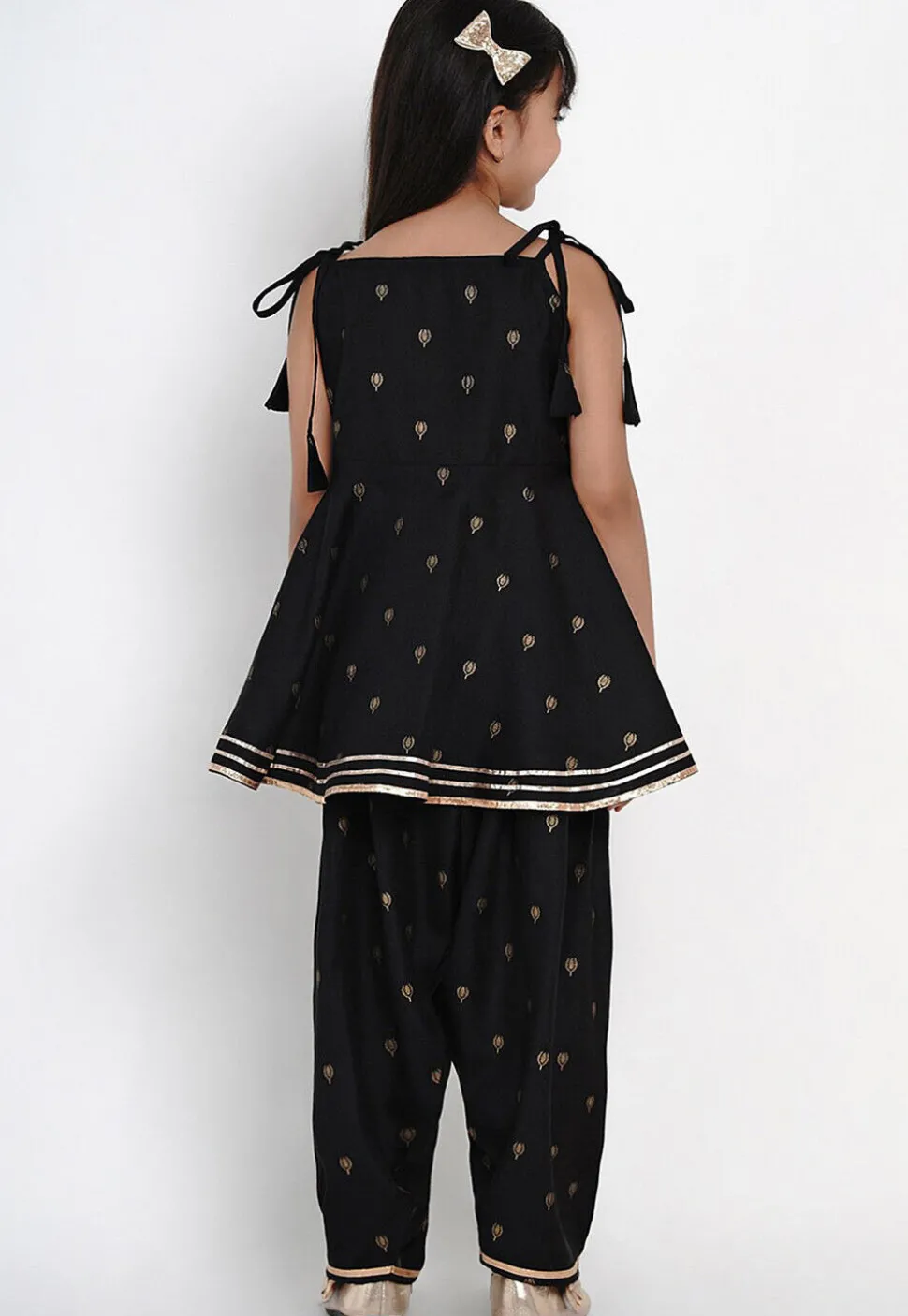 Foil Printed Rayon A Line Kurta Set in Black