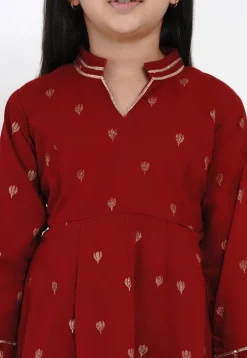 Foil Printed Rayon A Line Kurta Set in Maroon
