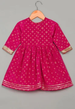 Foil Printed Rayon Kurta Set in Magenta