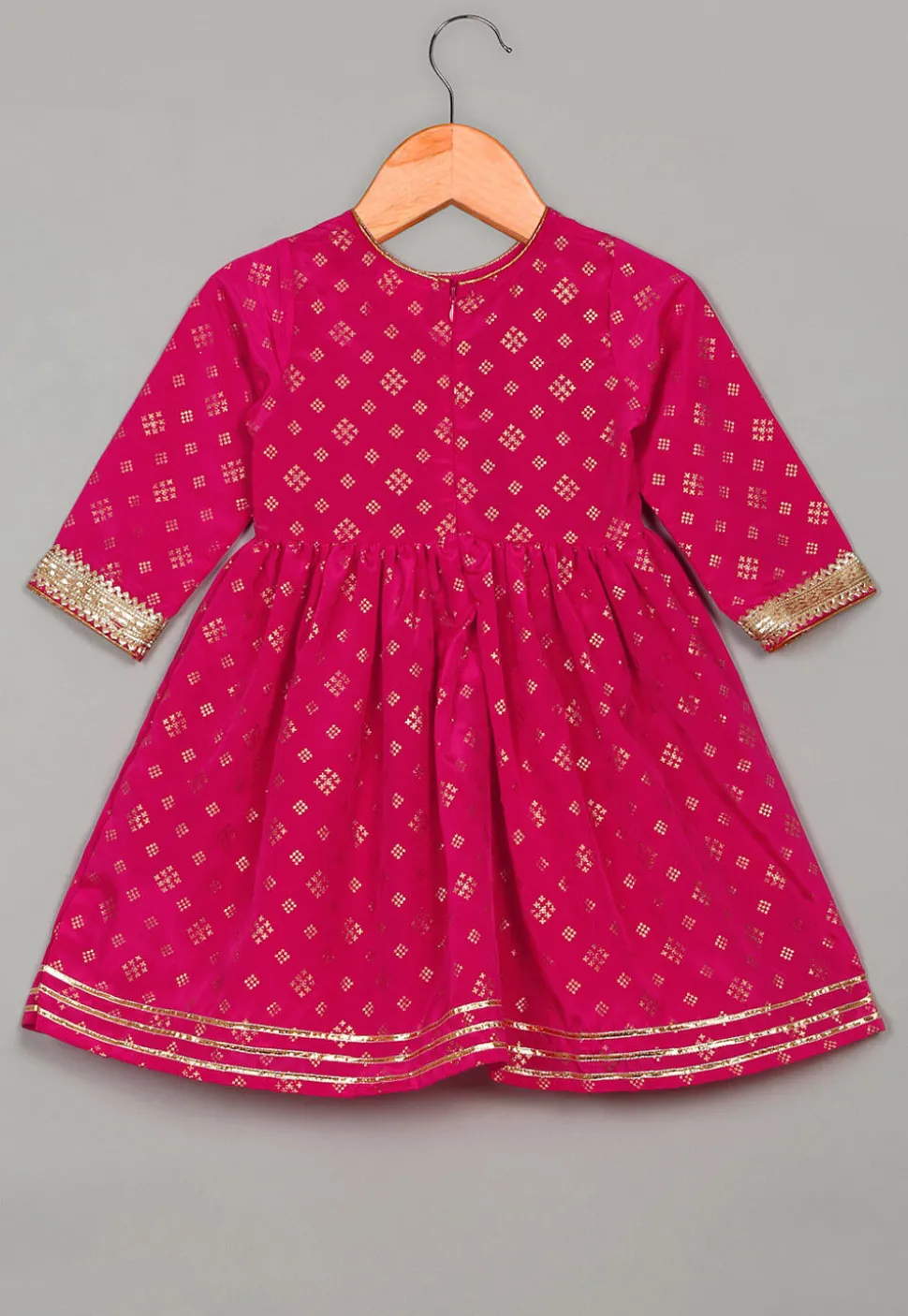 Foil Printed Rayon Kurta Set in Magenta