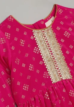 Foil Printed Rayon Kurta Set in Magenta