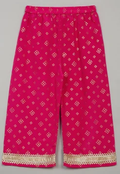 Foil Printed Rayon Kurta Set in Magenta