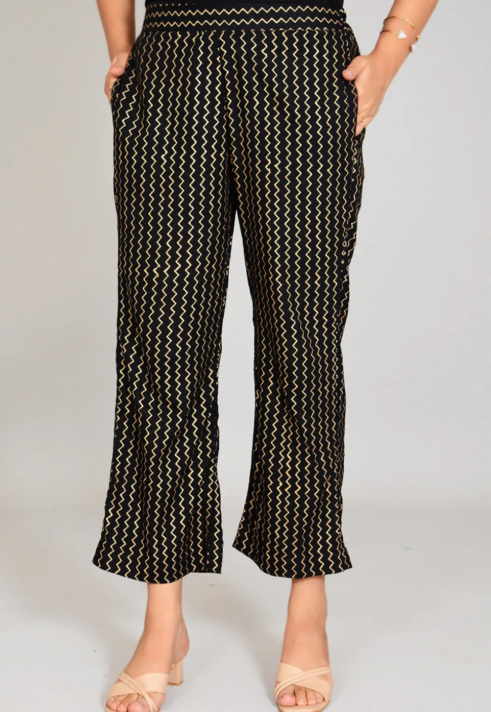 Foil Printed Rayon Palazzo in Black