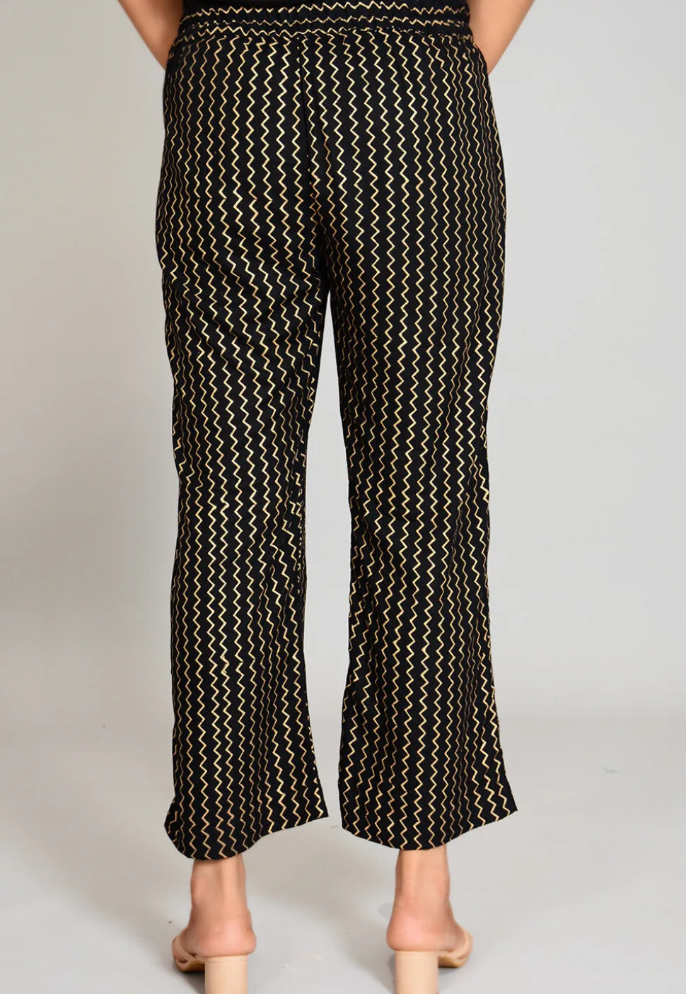 Foil Printed Rayon Palazzo in Black