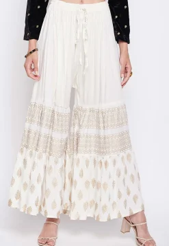 Foil Printed Rayon Sharara in Off White