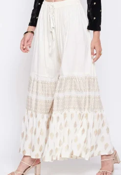 Foil Printed Rayon Sharara in Off White