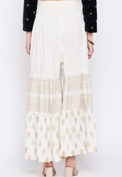 Foil Printed Rayon Sharara in Off White