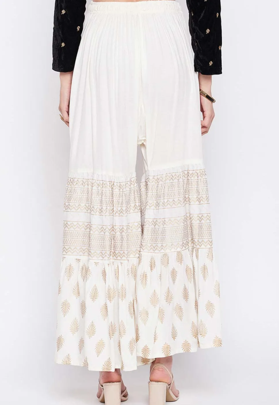 Foil Printed Rayon Sharara in Off White