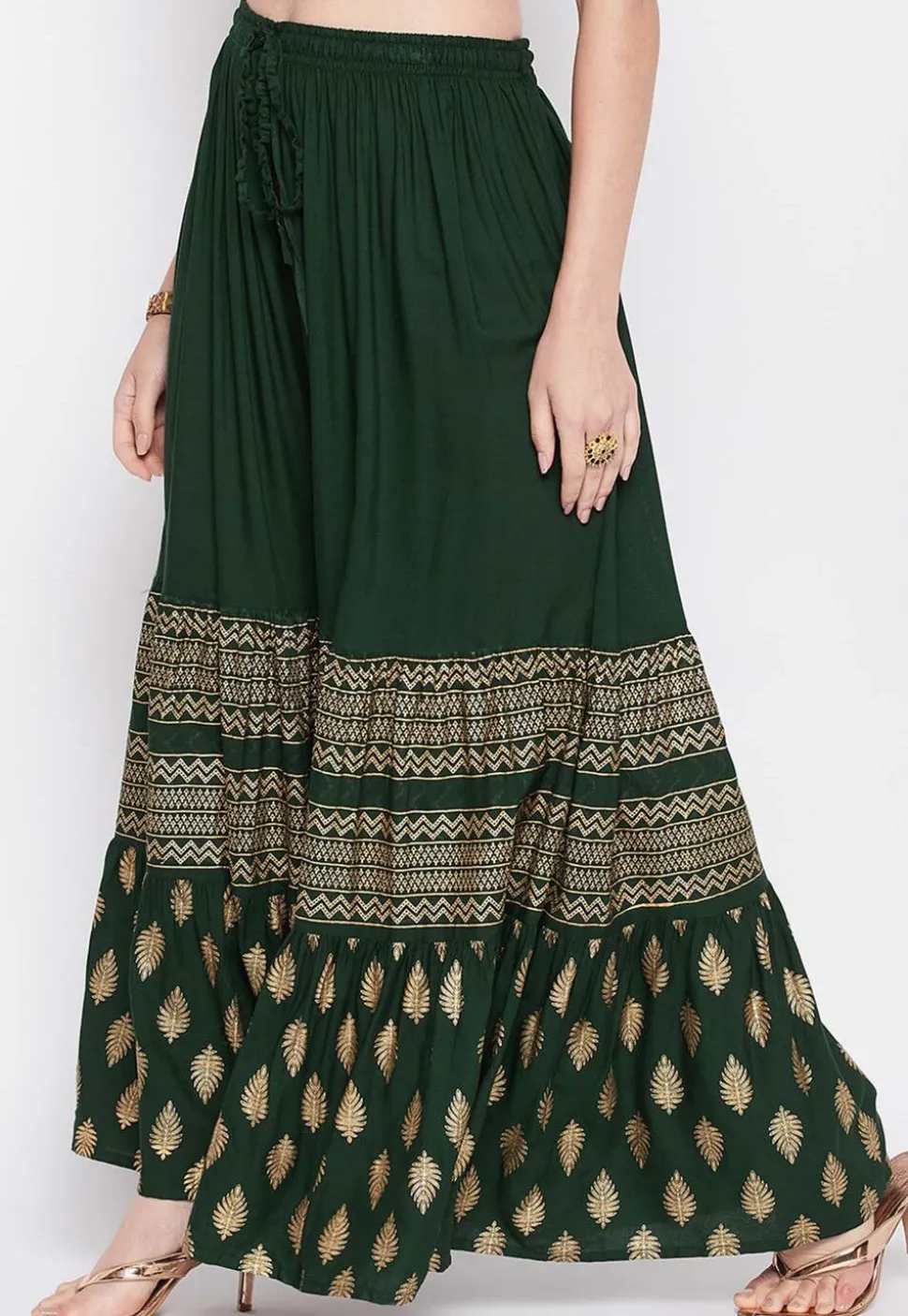 Foil Printed Rayon Sharara in Dark Green