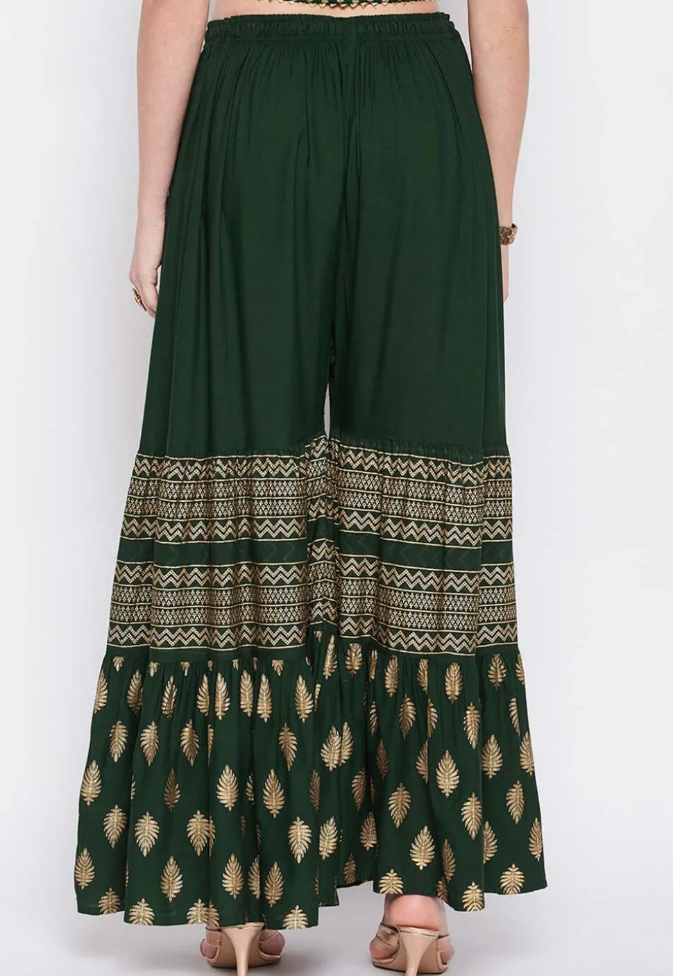 Foil Printed Rayon Sharara in Dark Green