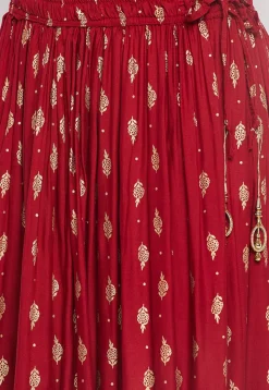 Foil Printed Rayon Skirt in Maroon
