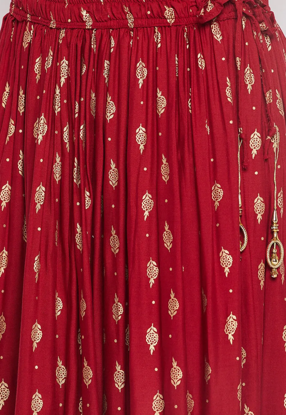 Foil Printed Rayon Skirt in Maroon
