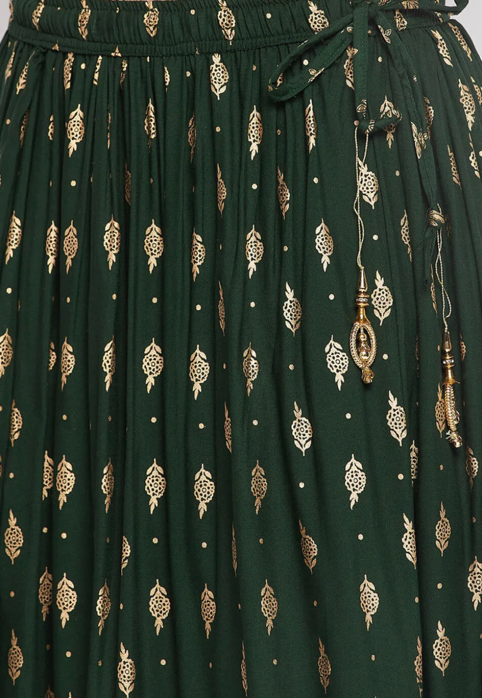 Foil Printed Rayon Skirt in Dark Green
