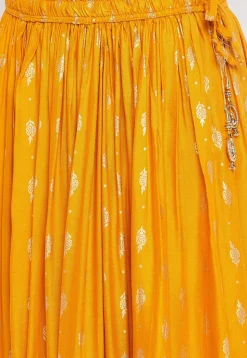 Foil Printed Rayon Skirt in Mustard