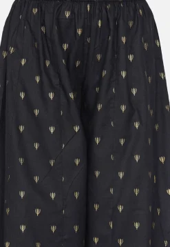 Foil Printed Rayon Straight Kurta Set in Black