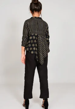 Foil Printed Rayon Wrap Around Top Set in Black
