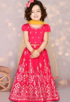 Foil Printed Viscose Rayon Lehenga in Magenta