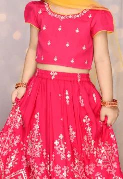 Foil Printed Viscose Rayon Lehenga in Magenta