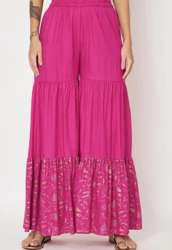 Foil Printed Viscose Rayon Sharara in Fuchsia