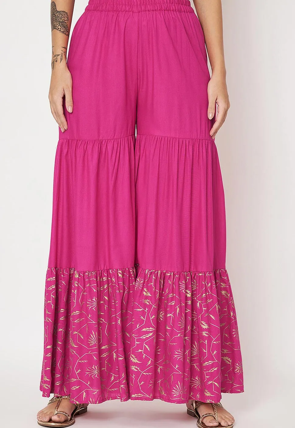 Foil Printed Viscose Rayon Sharara in Fuchsia