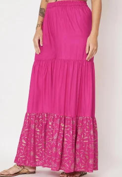Foil Printed Viscose Rayon Sharara in Fuchsia