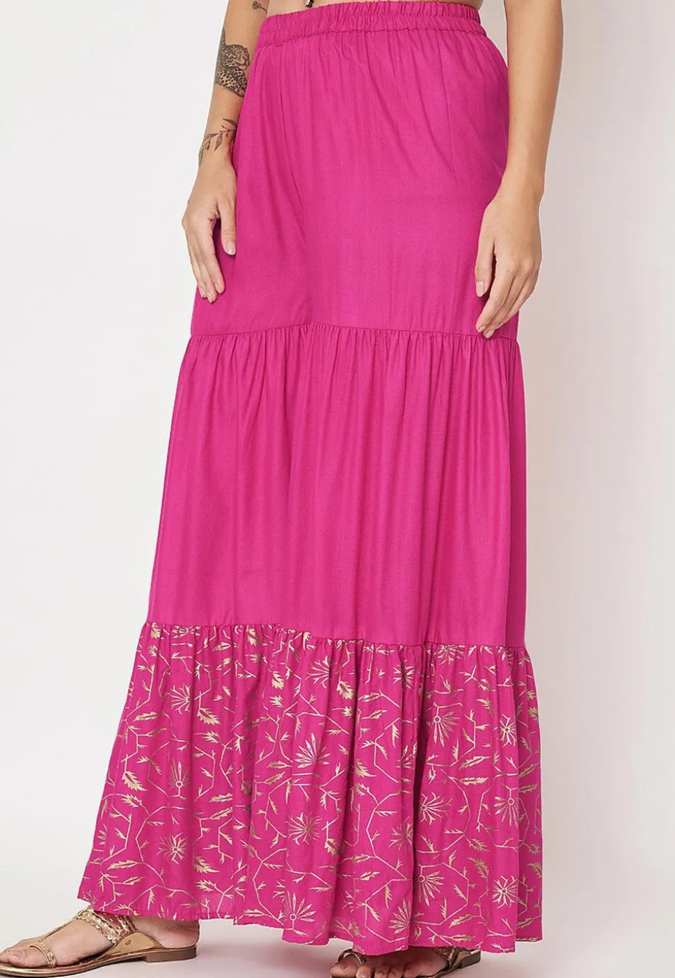 Foil Printed Viscose Rayon Sharara in Fuchsia