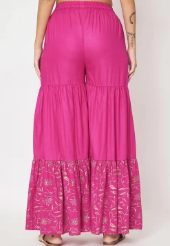 Foil Printed Viscose Rayon Sharara in Fuchsia