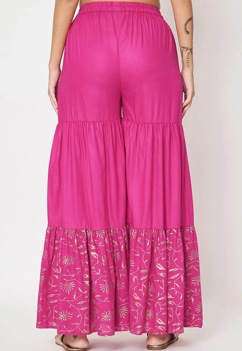 Foil Printed Viscose Rayon Sharara in Fuchsia