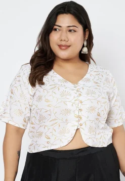 Foil Printed Viscose Rayon Blouse in White