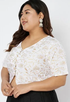 Foil Printed Viscose Rayon Blouse in White