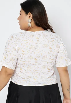 Foil Printed Viscose Rayon Blouse in White