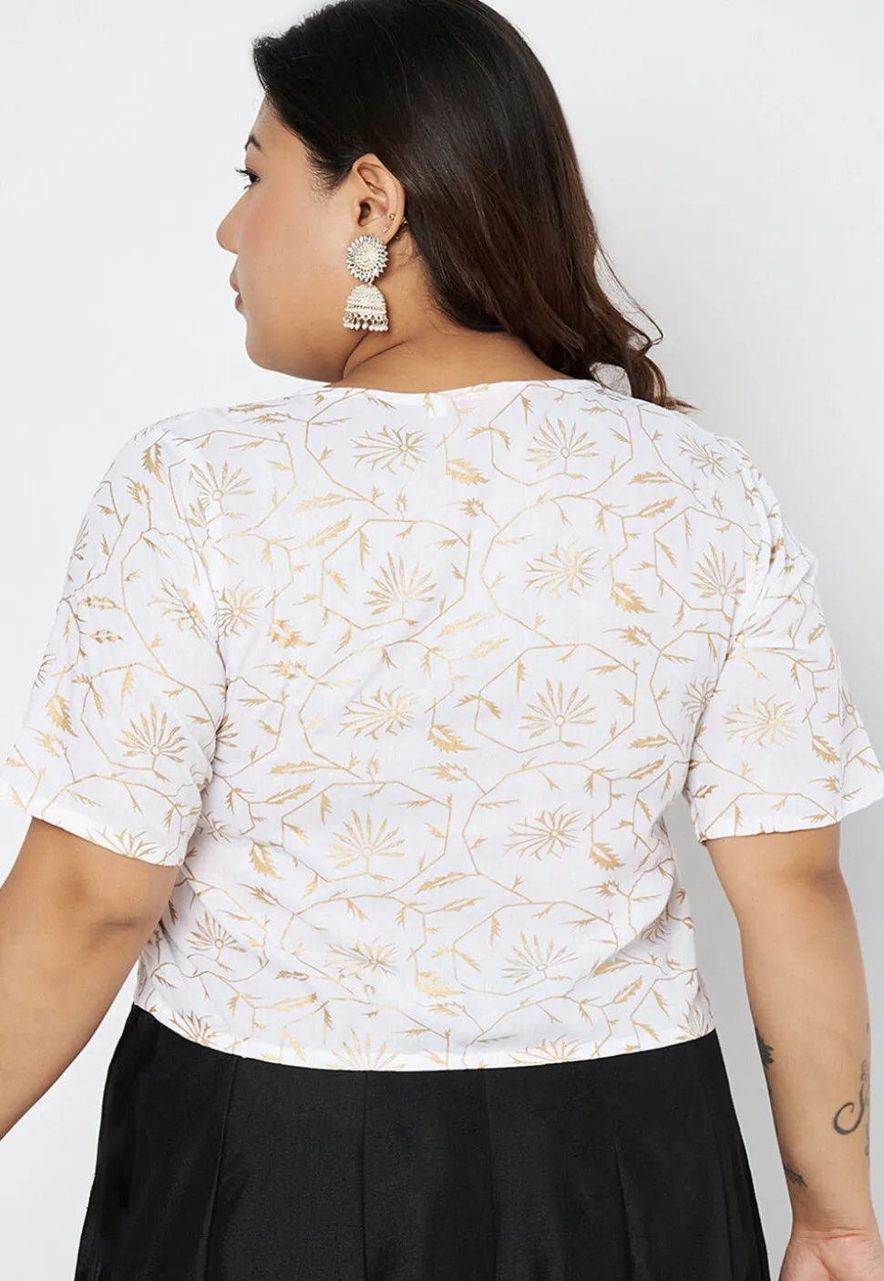 Foil Printed Viscose Rayon Blouse in White