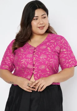 Foil Printed Viscose Rayon Blouse in Pink