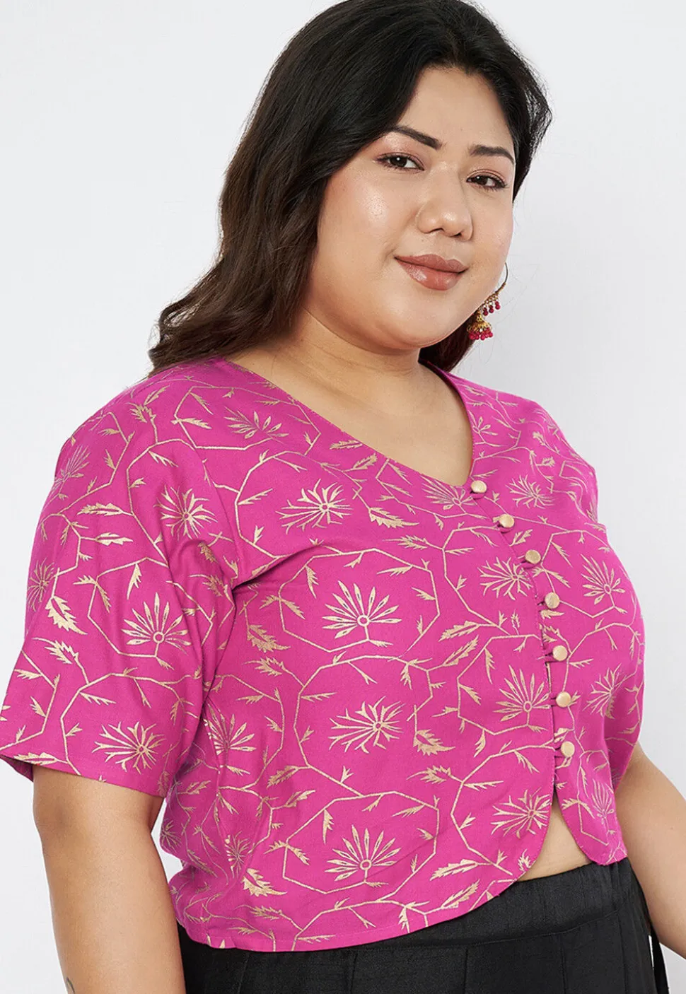 Foil Printed Viscose Rayon Blouse in Pink