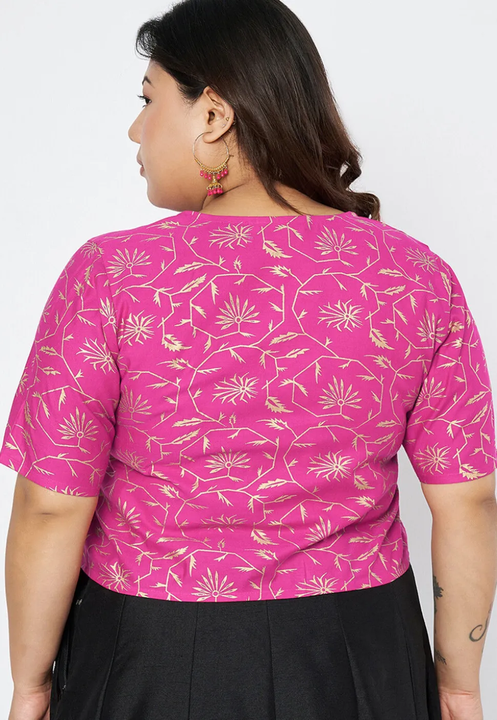 Foil Printed Viscose Rayon Blouse in Pink