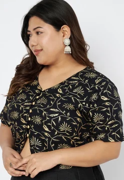Foil Printed Viscose Rayon Blouse in Black