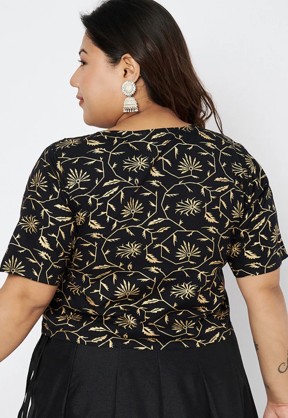 Foil Printed Viscose Rayon Blouse in Black
