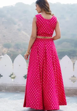Foil Printed Viscose Rayon Lehenga in Fuchsia