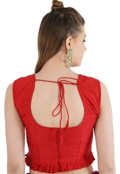 Frilled Cotton Silk Blouse in Red